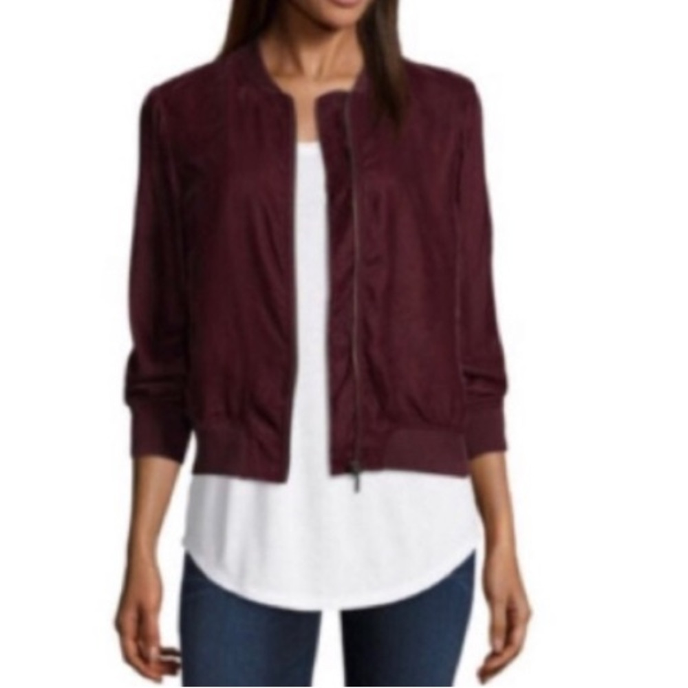 a.n.a Burgundy Velour Bomber Jacket-Large - Picture 8 of 11